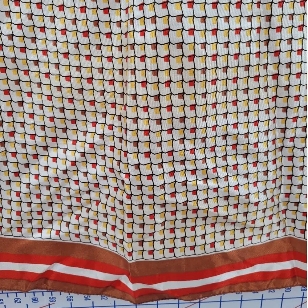 Lilly D'Or Geometric Silk Scarf Brown Red Vintage Mod Cottagecore Accessory